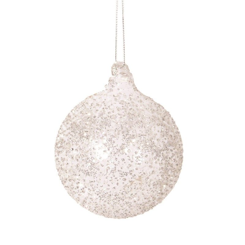 Iced Clear Glass Ball Ornament