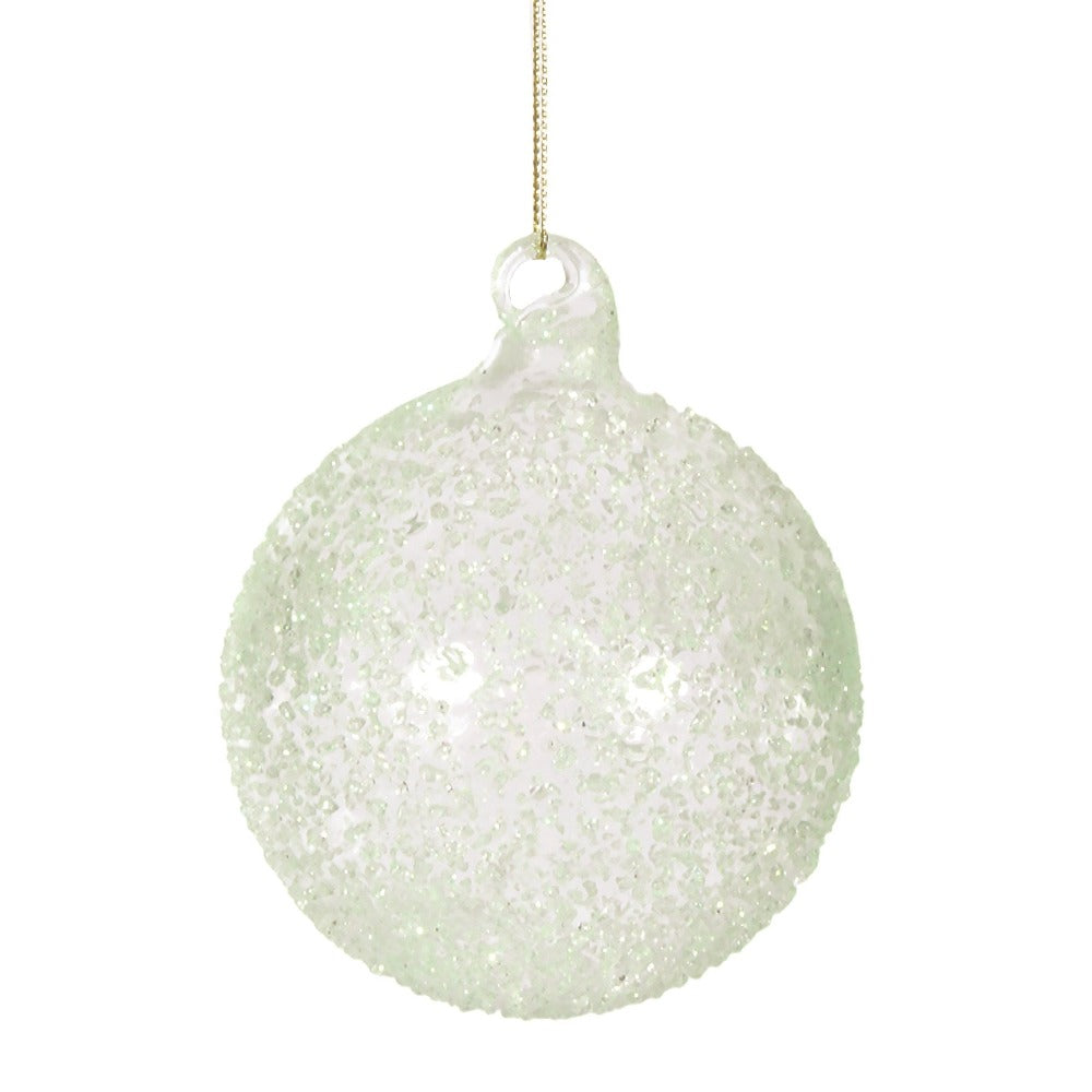 Iced Sage Green Glass Ball Ornament