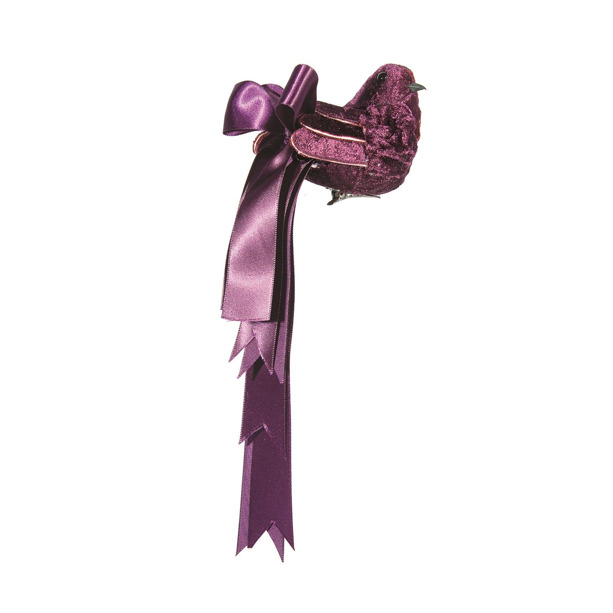 Purple Velvet Ribbon Tail Bird Ornament | Putti Christmas 