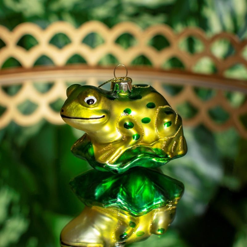 Frog on a Leaf Glass Ornament | Putti Christmas Canada 