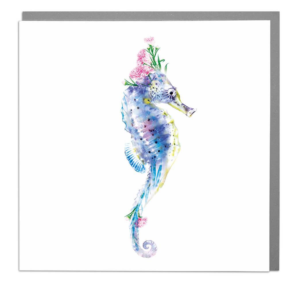 Floral Fantasy Seahorses Blank Greeting Card | Putti Fine Furnishings 