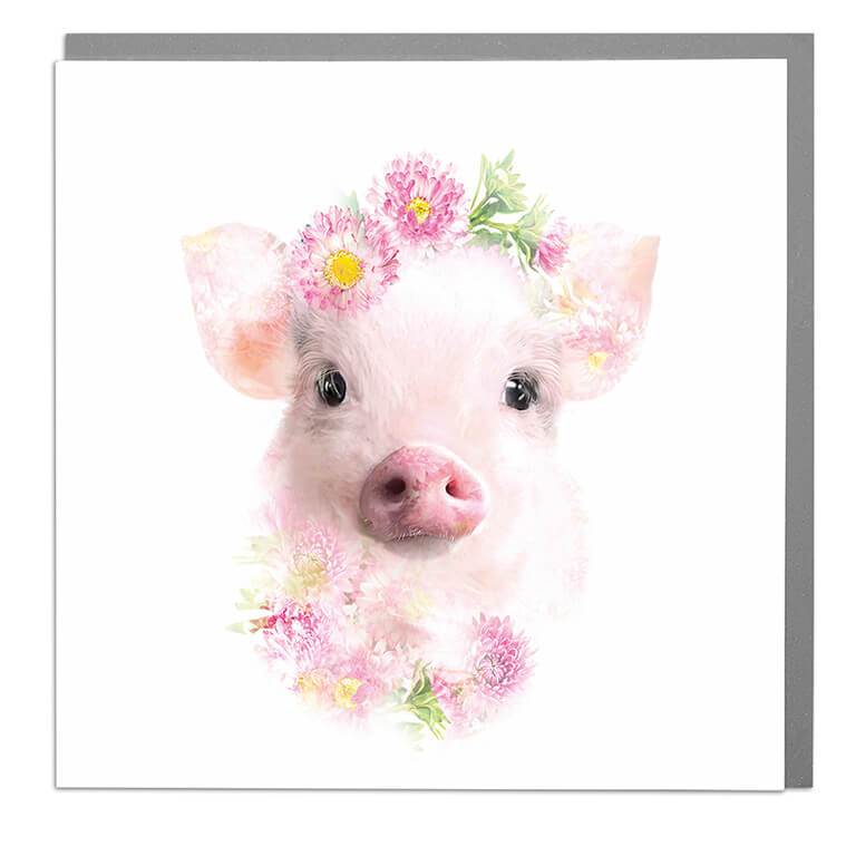 Floral Fantasy Micro Pig Blank Greeting Card | Putti Fine Furnishings 