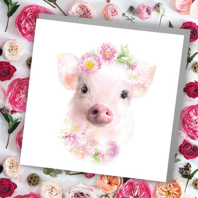 Floral Fantasy Micro Pig Blank Greeting Card | Putti Fine Furnishings