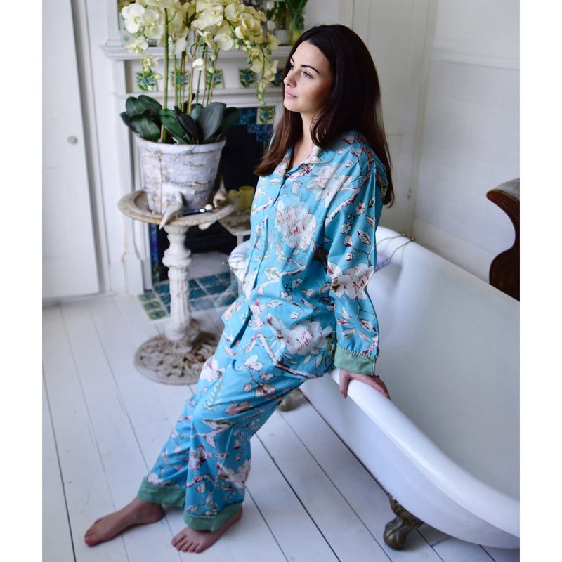 "Blue Blossom" Printed Cotton Ladies Pyjamas