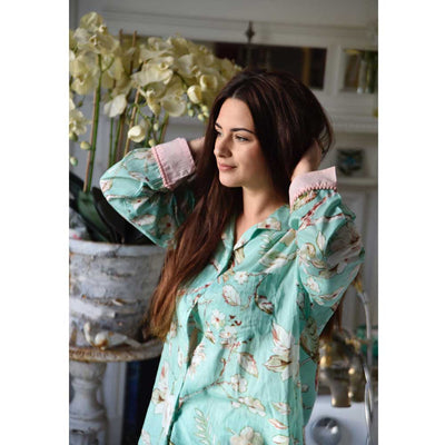 "Mint Blossom" Printed Cotton Ladies Pyjamas | Putti Sleepware Canada