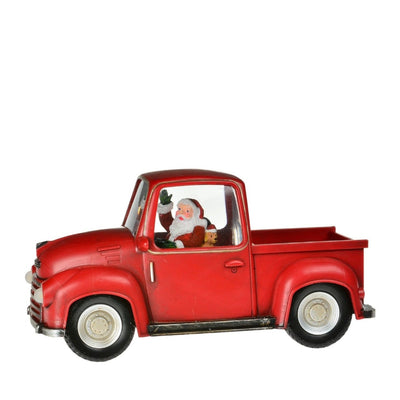 Red Truck with Santa Lantern with Perpetual Snow LED | Putti Christmas