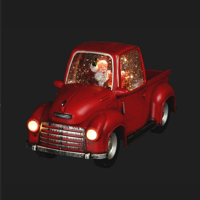 Red Truck with Santa Lantern with Perpetual Snow LED | Putti Christmas