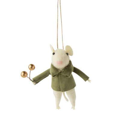 Felt Boy Mouse in Green Velvet Dress Ornament