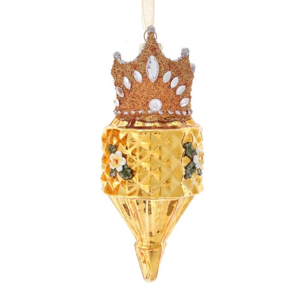 Kurt Adler Bee & Flower Finial with Crown Glass Ornament | Putti Canada 