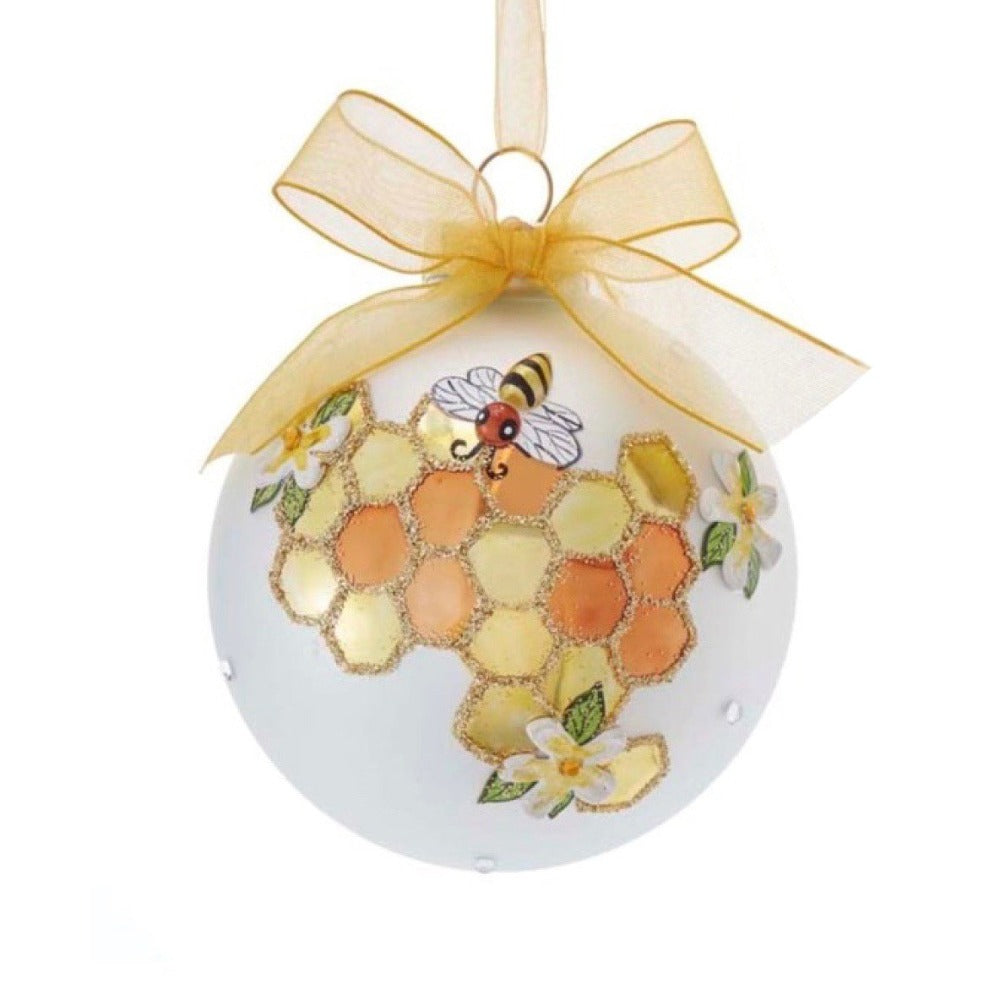 Kurt Adler White Honeycomb Bee Glass Ball Ornament | Putti Christmas 