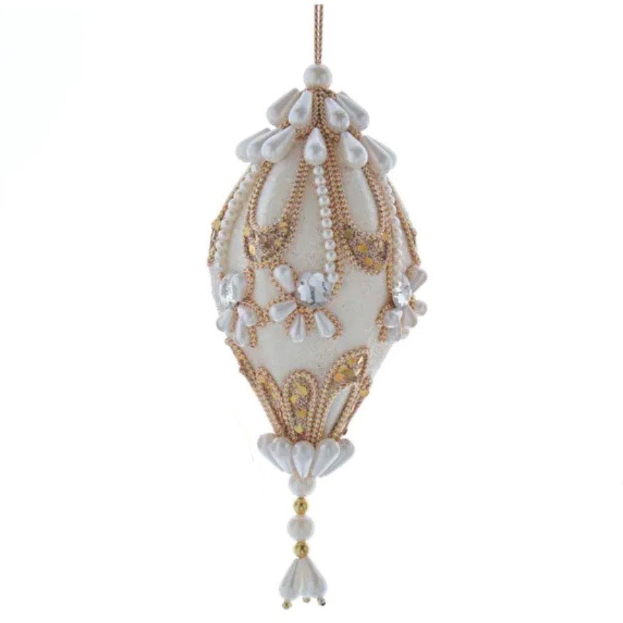 White and Gold with Pearls Double Point Ornaments