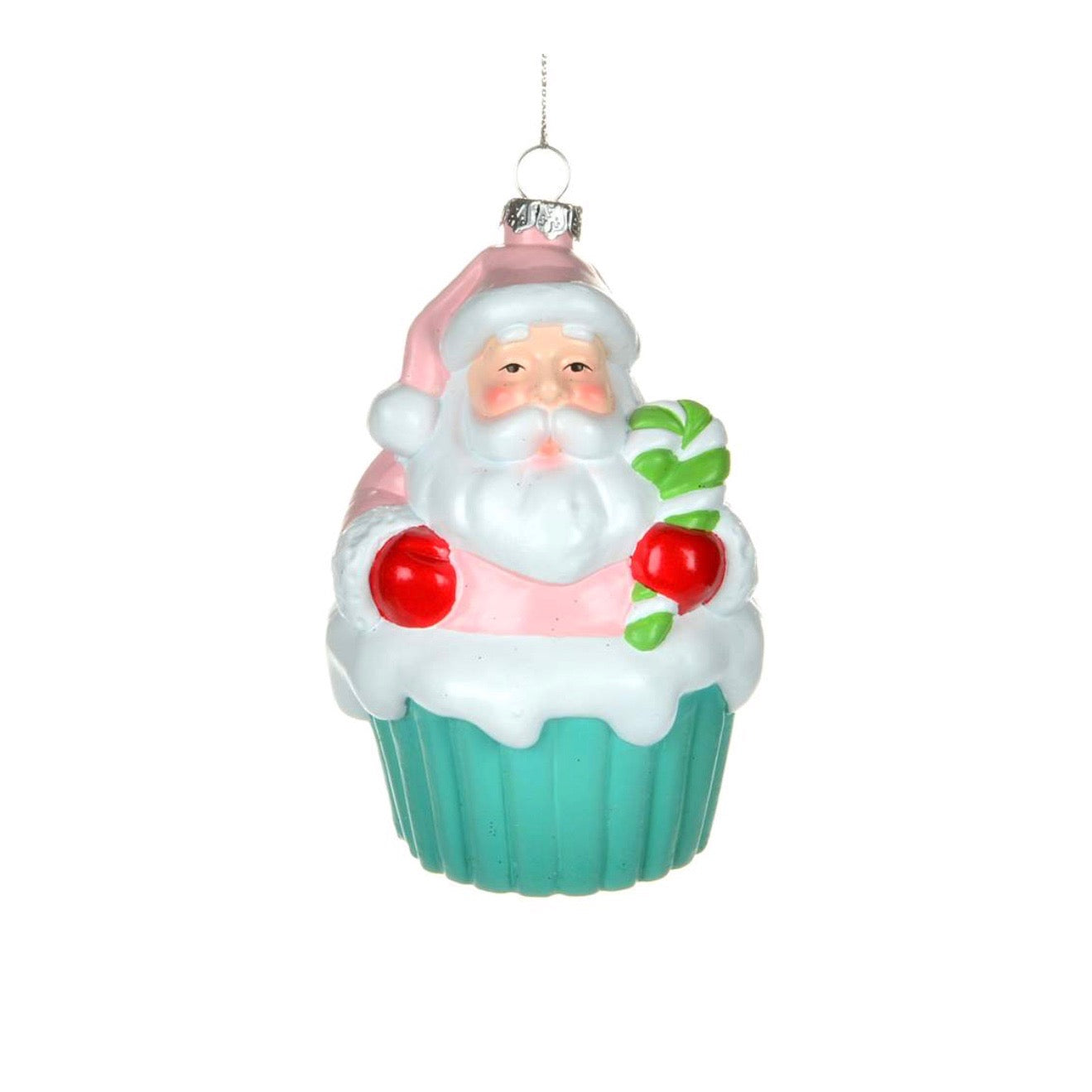 Pink and Aqua Santa Cupcake Ornament