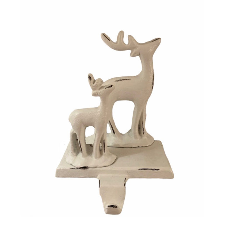 Deer and Fawn Christmas Stocking Holder - White
