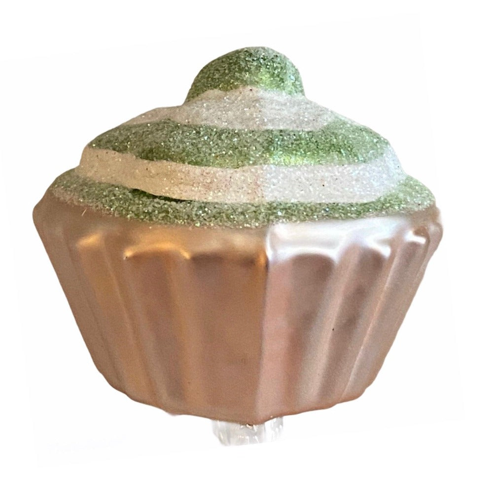 Green Cupcake Glass Ornament with Clip