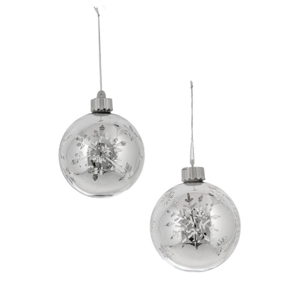 Light Up Snowflake Glass Ball Ornaments | Putti Christmas 