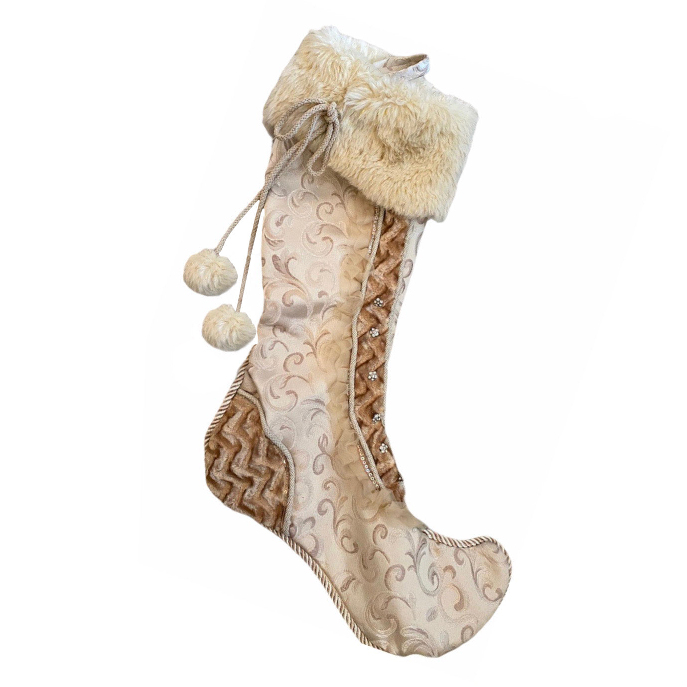 Ivory Damask with Gold Velvet Christmas Stocking