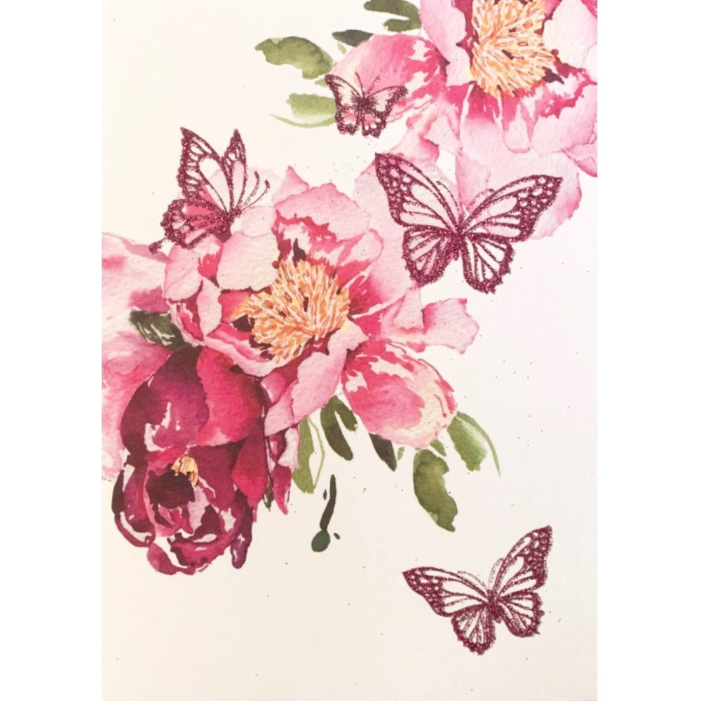 Pink Flowers and Butterflies Greeting Card