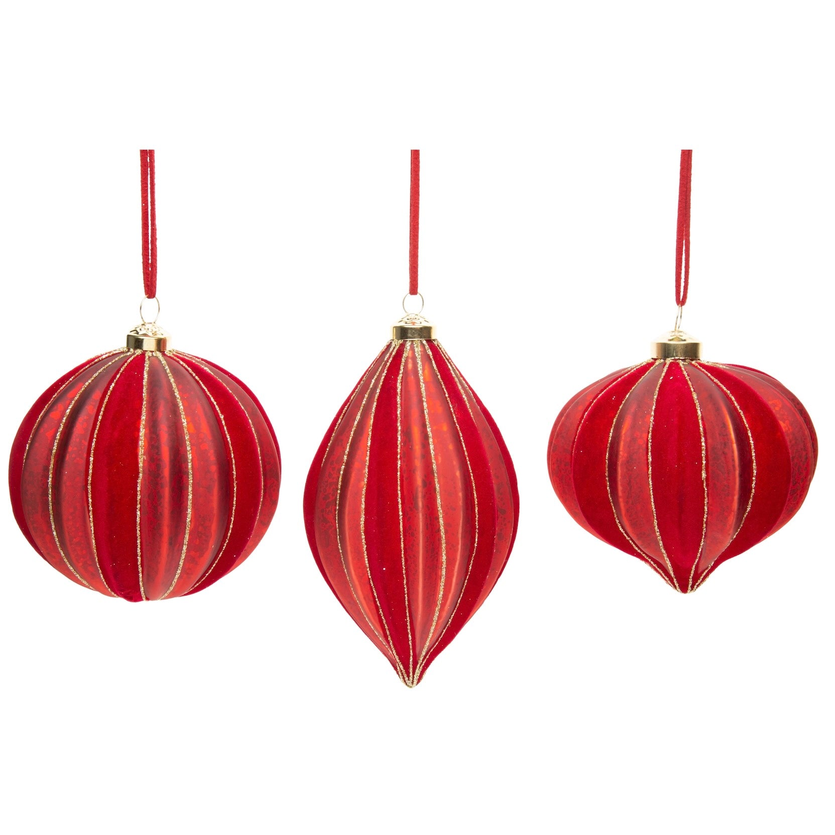 Red Flocked Fluted Glass Ornament