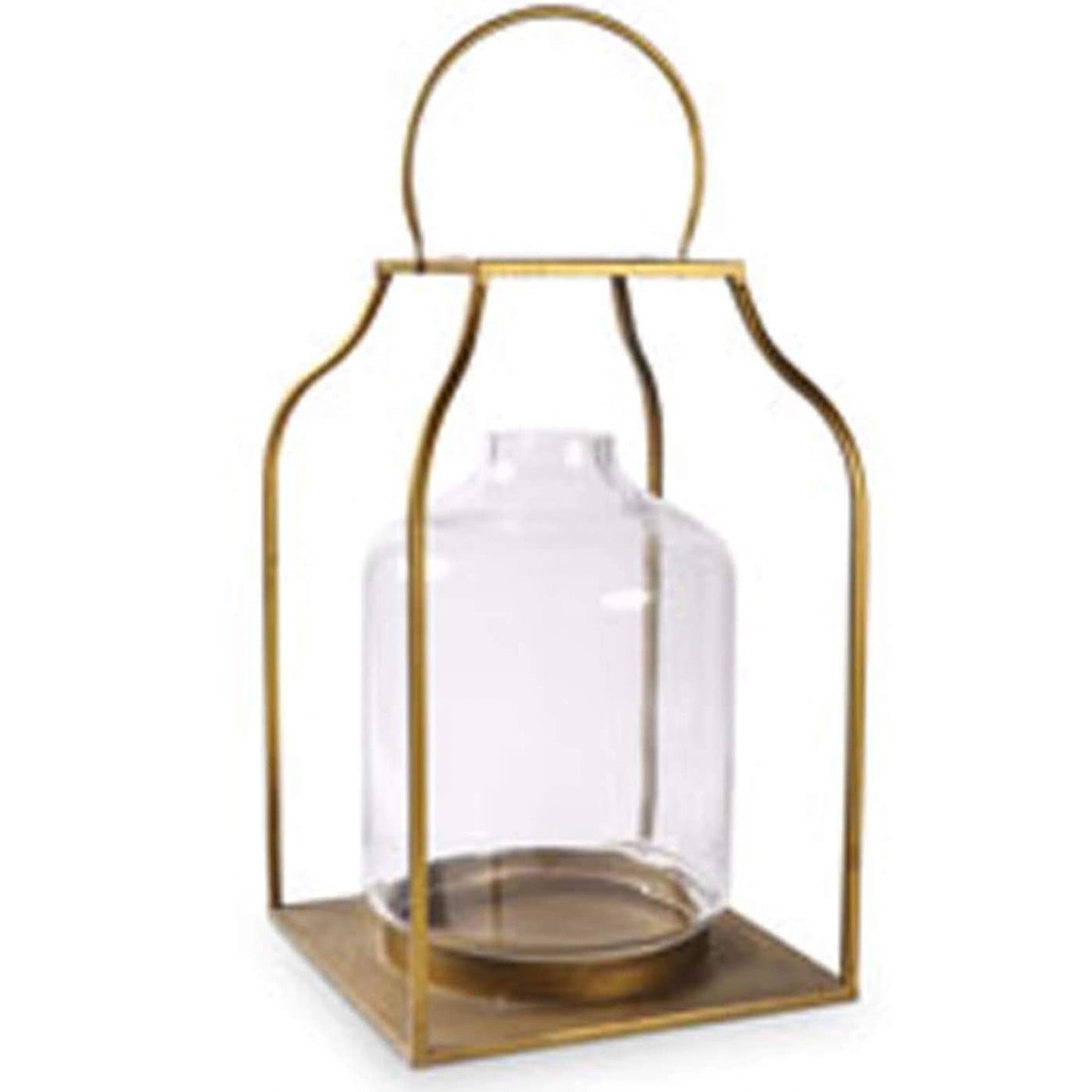 Large Gold Metal and Glass Trapezoid Lantern