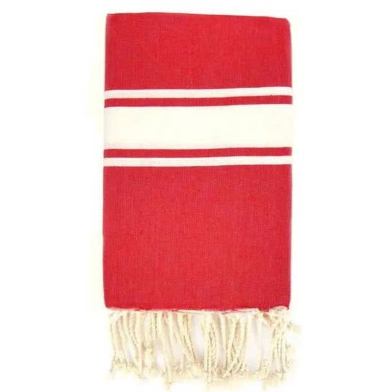 Red Canvas Fouta with White Stripe