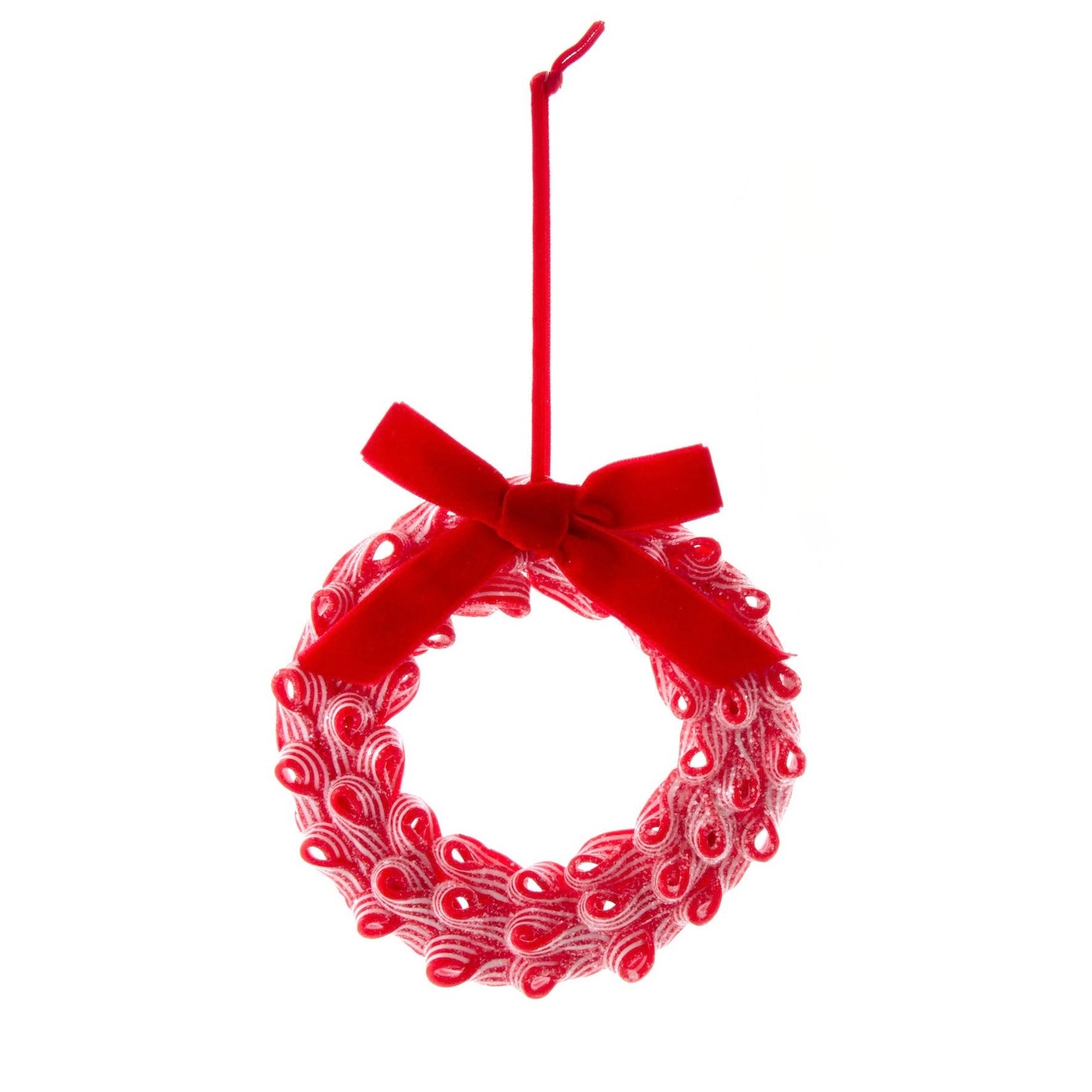 Red and White Peppermint Wreath Clay Dough Ornament