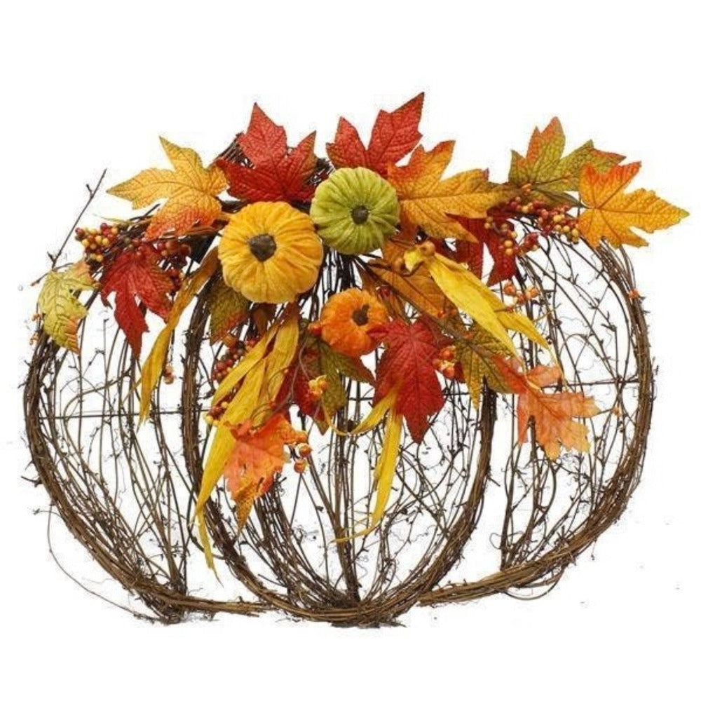 Thanksgiving Grapevine Pumpkin with Fall Decoration | Putti Fine Furnishings 