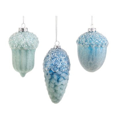 Frosted Turquoise Glass Acorn Ornament | Putti Christmas Canada