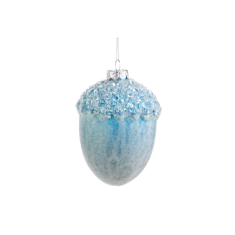 Frosted Turquoise Glass Acorn Ornament