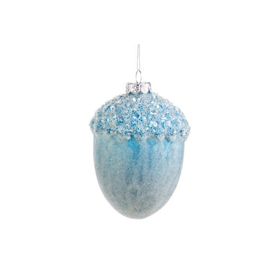 Frosted Turquoise Glass Acorn Ornament