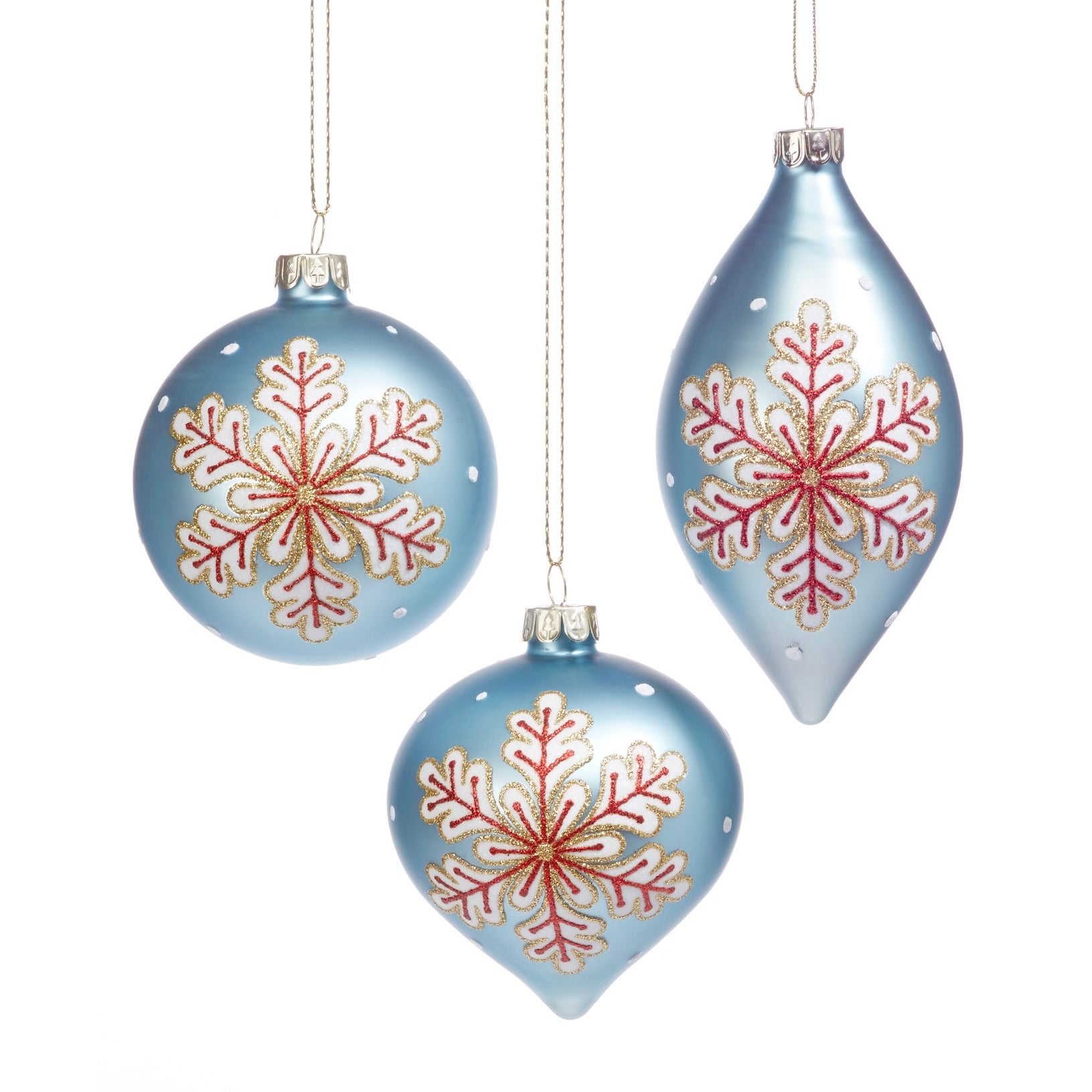 Blue with Red Snowflake Glass Ornament
