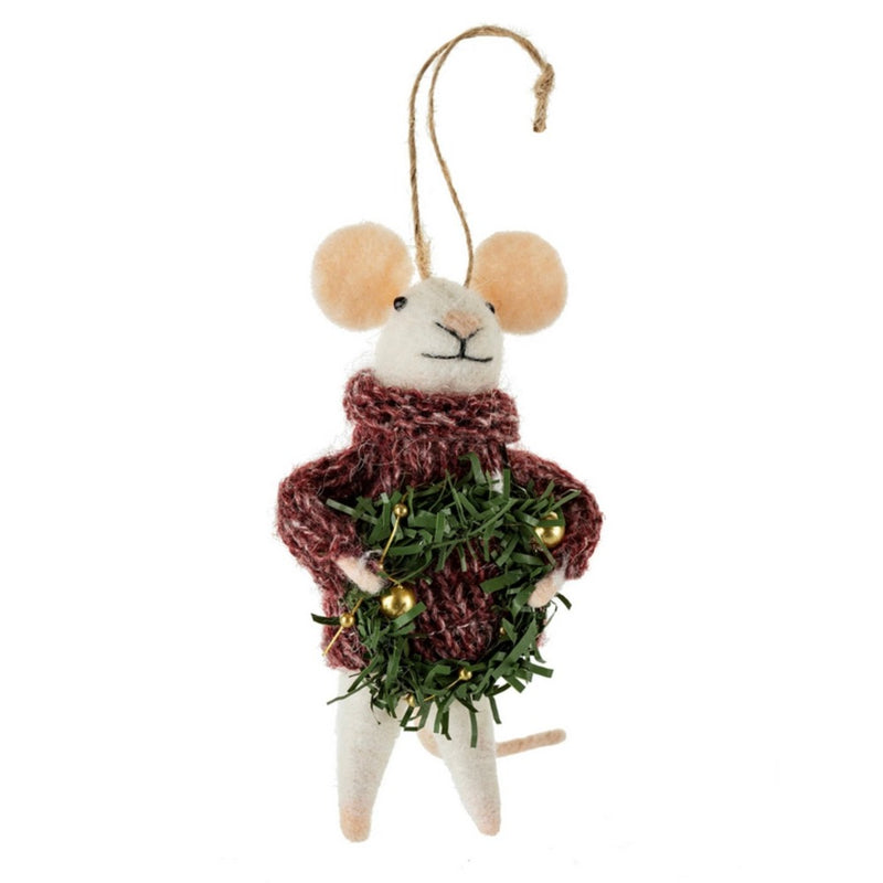 "Jolly Julian" Felted Mouse Ornament | Putti Christmas Decorations 