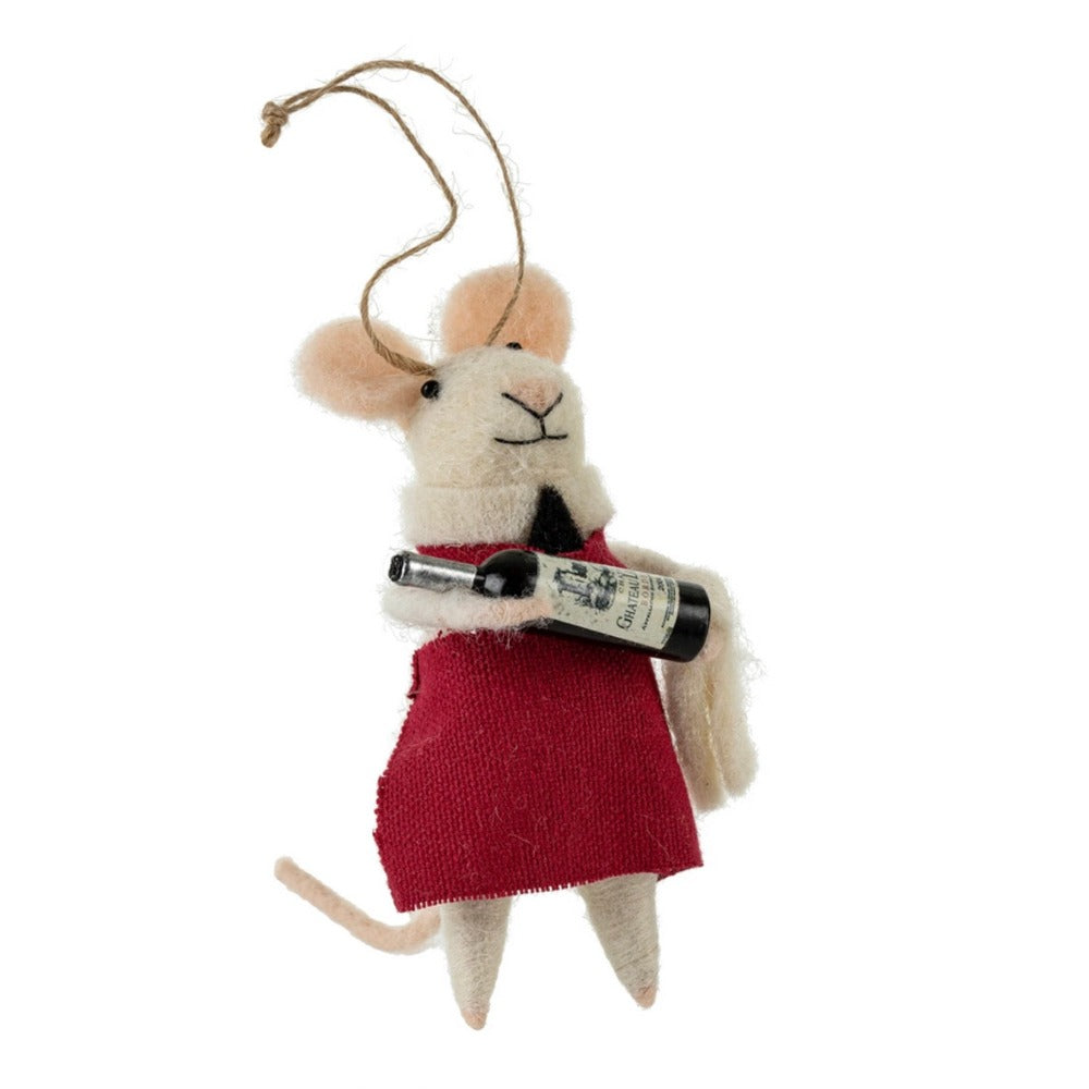 "Monsieur Sommalier" Felted Mouse Ornament