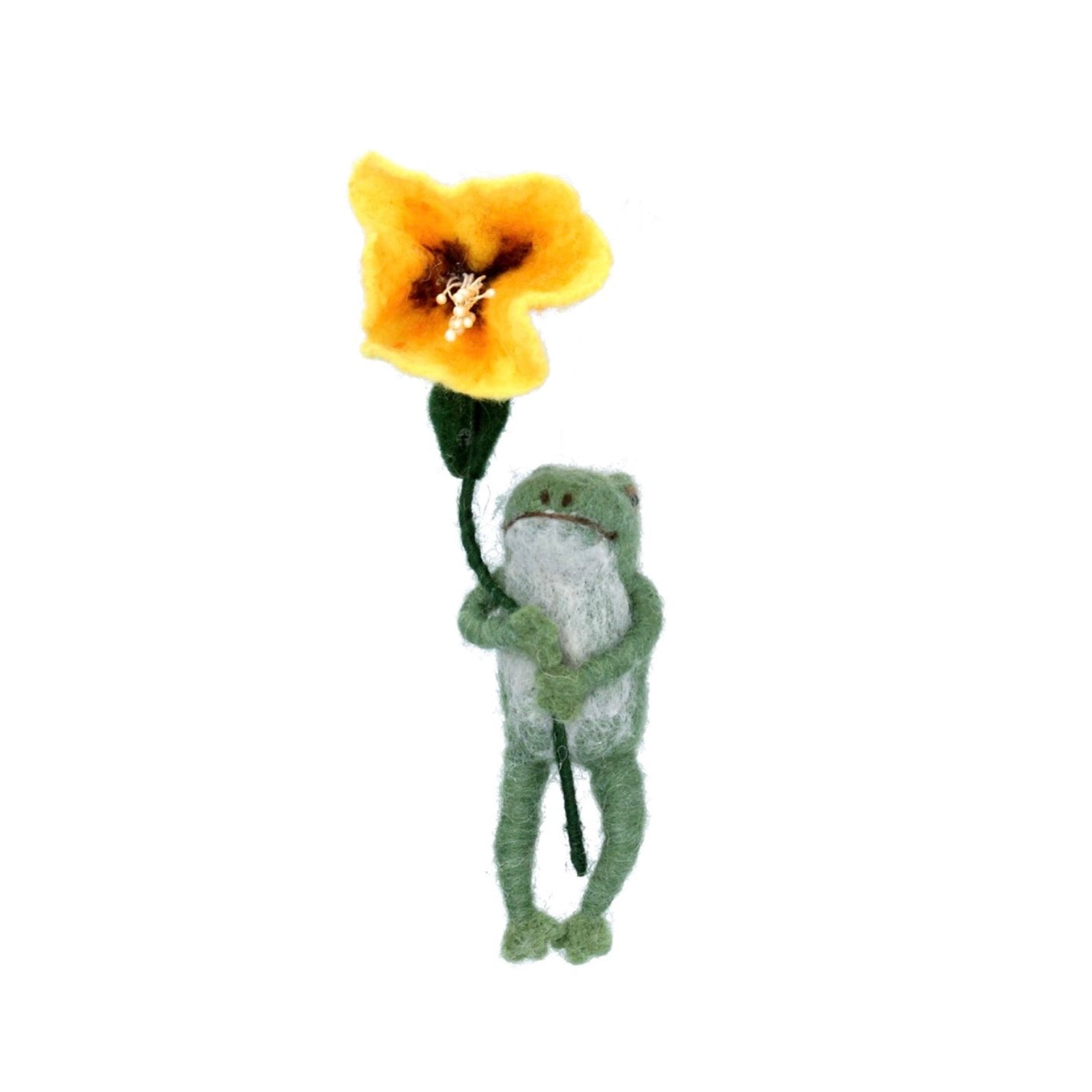 Felt Frog with Yellow Flower Ornament