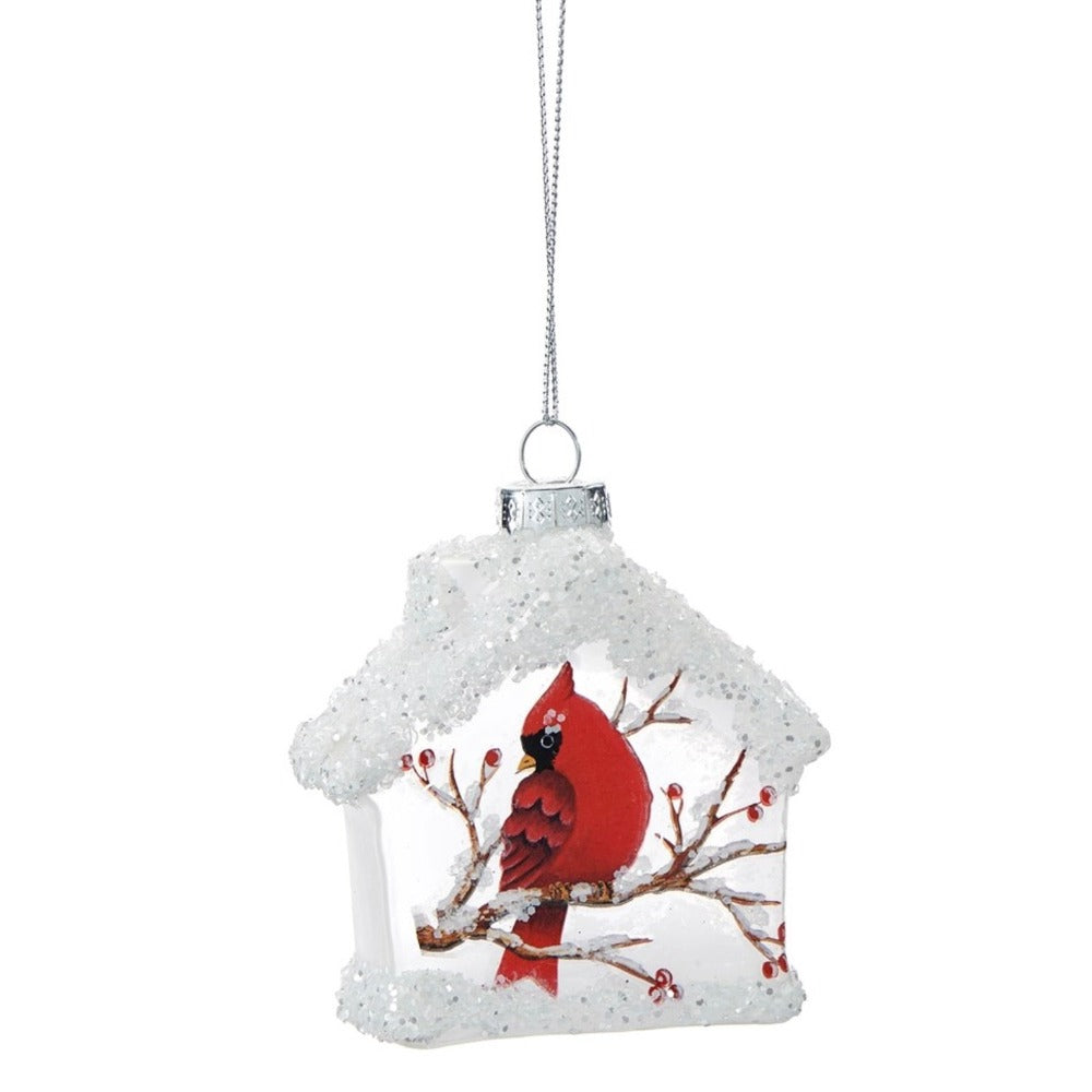 Cardinal Glass Bird House Ornament