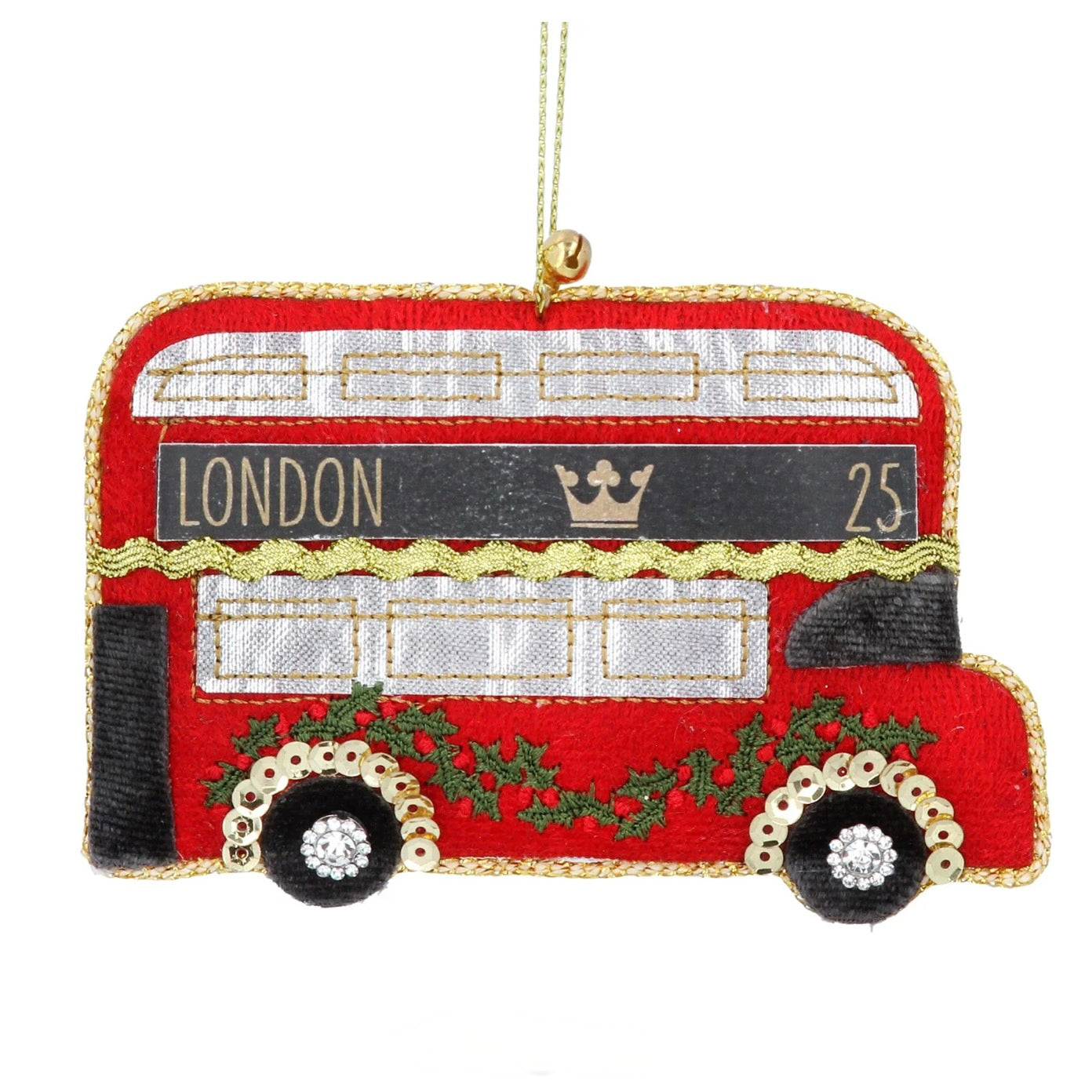 Velvet Embroidered "London" Bus Ornament