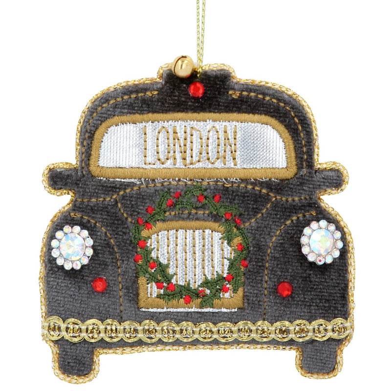 Velvet Embroidered "London" Taxi Ornament