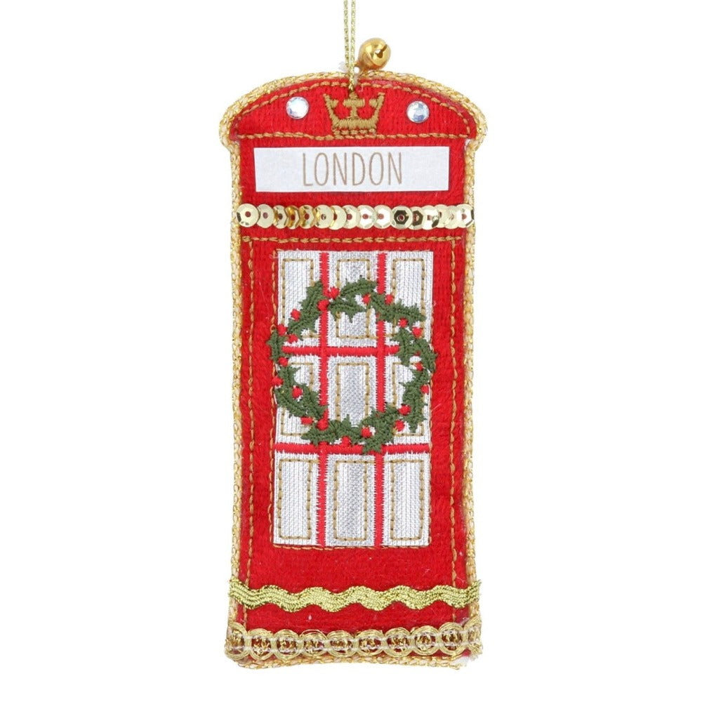 British Phonebooth with Wreath Velvet Ornament