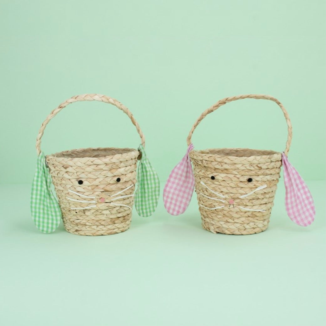 Straw Bunny Basket with Ginham Ears