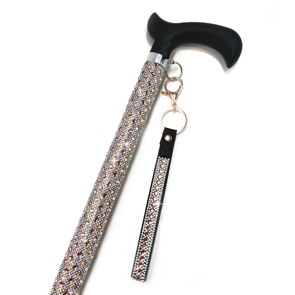 Jacqueline Kent "Sugar Cane" Rose Gold AB Crystal Adjustable Medical Cane | Putti 