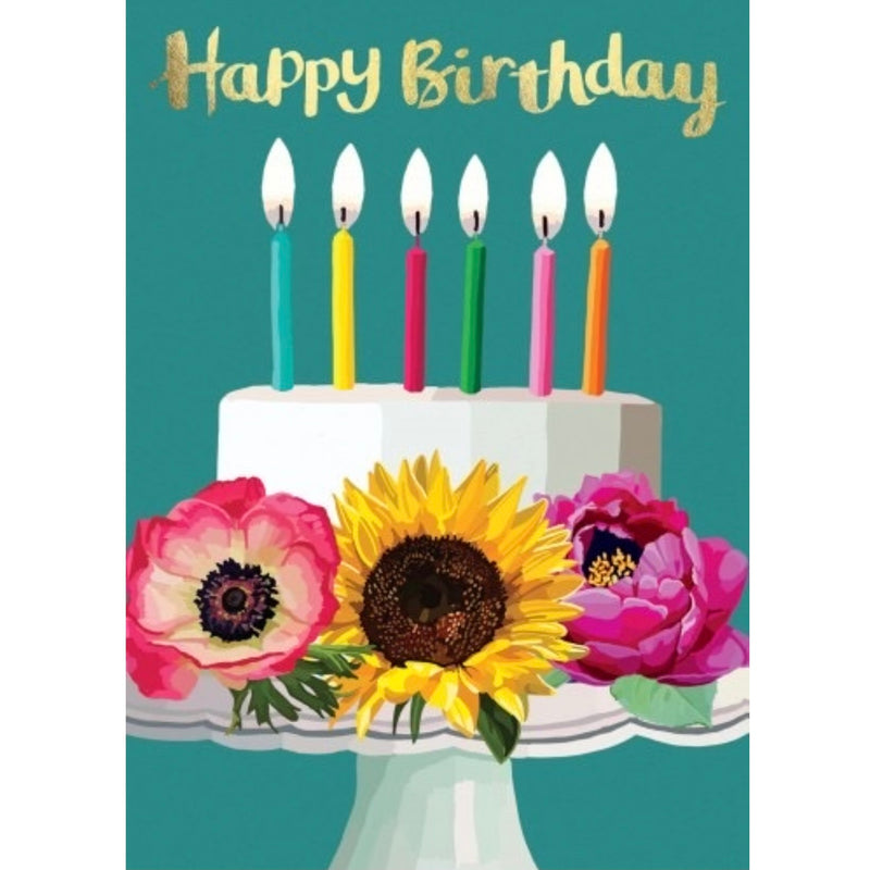 "Happy Birthday" Floral Cake Greeting Card