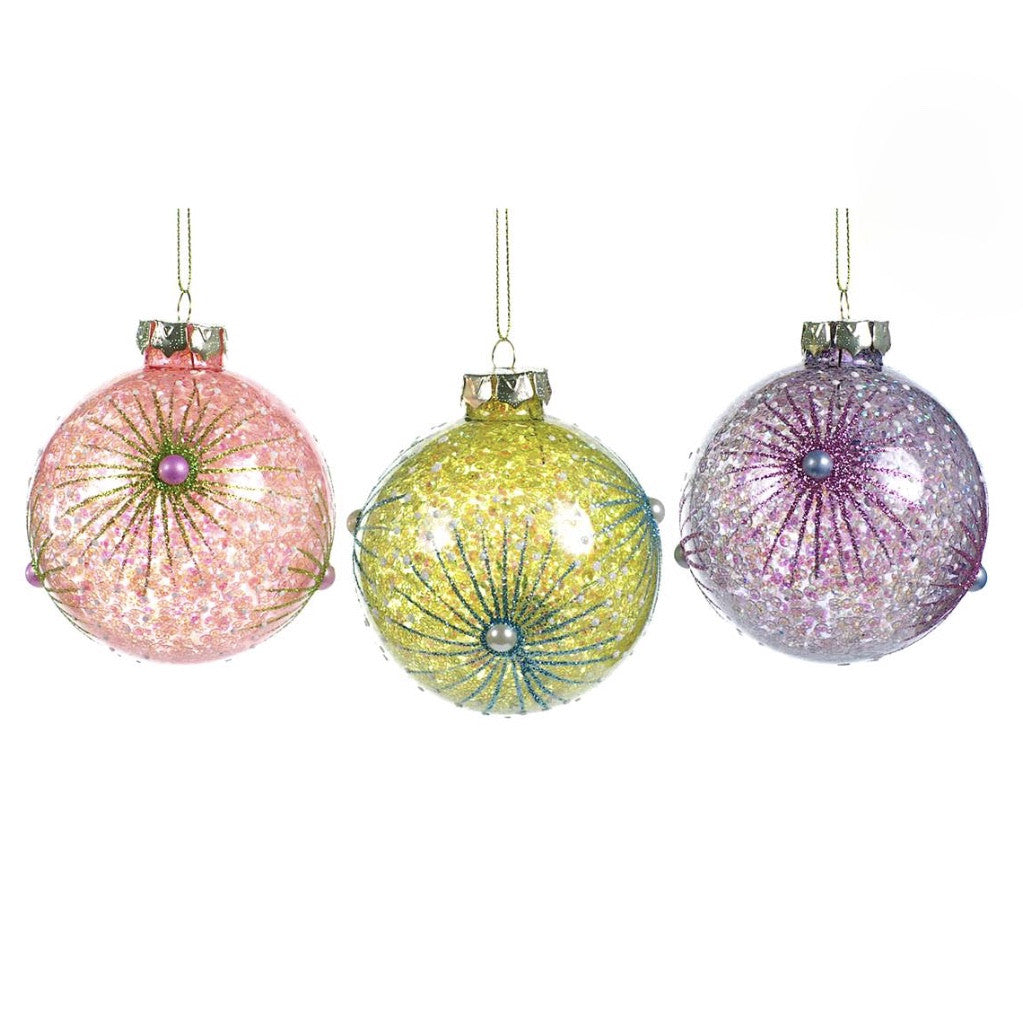  Pastel Glass Balls with Starburst and Pearl, CT-Christmas Tradition, Putti Fine Furnishings
