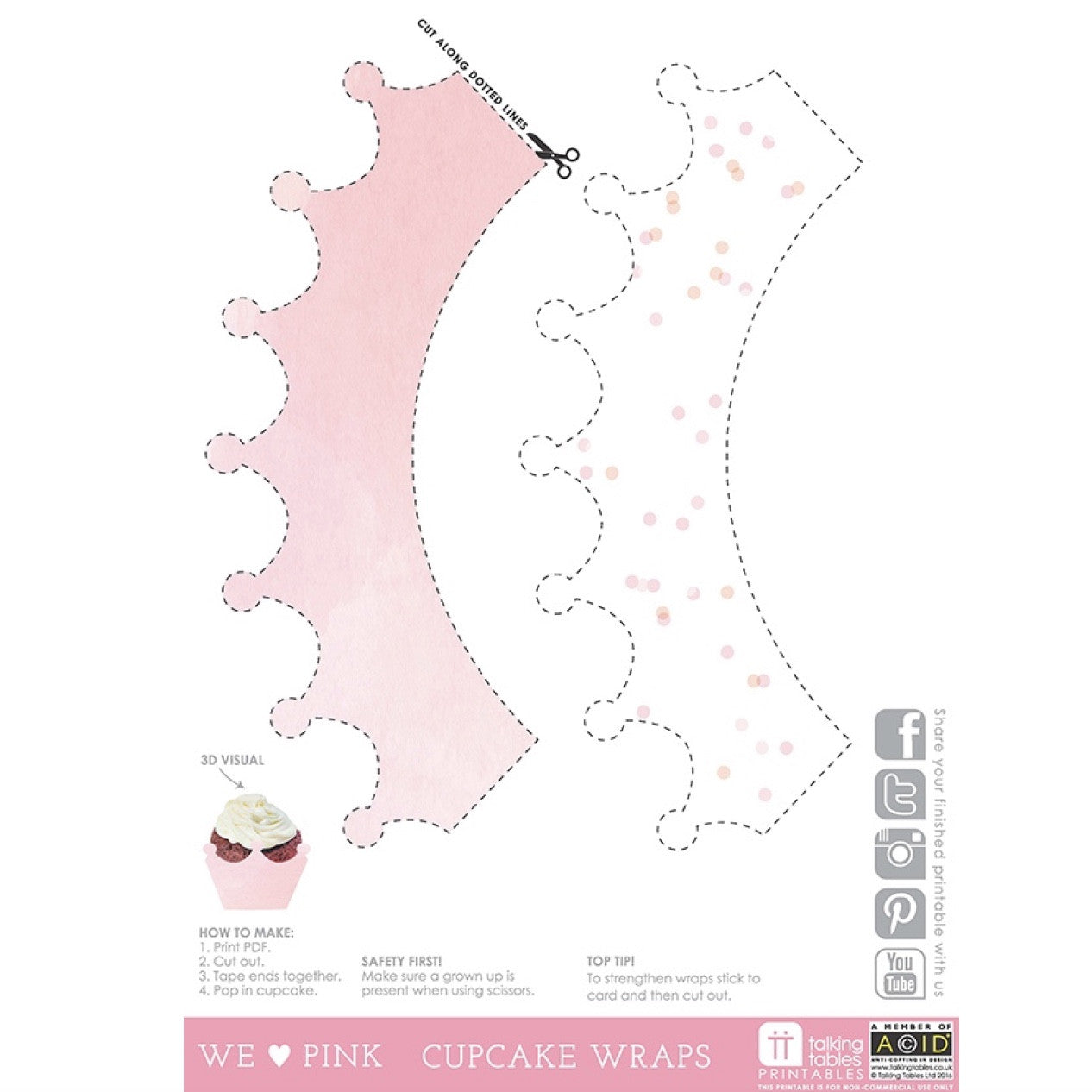 "We Heart Pink" Free Printable - Crown Cupcake Wraps, TT-Talking Tables, Putti Fine Furnishings