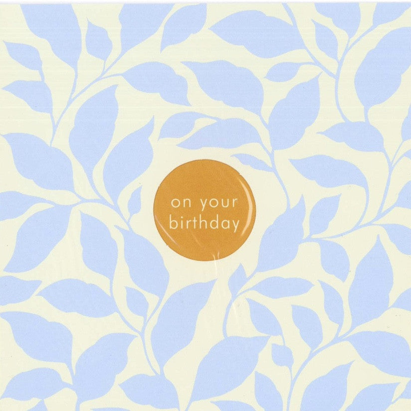 Blue Leaves "On Your Birthday" Die Cut Card -  Stationary - Jannex Enterprises - Putti Fine Furnishings Toronto Canada