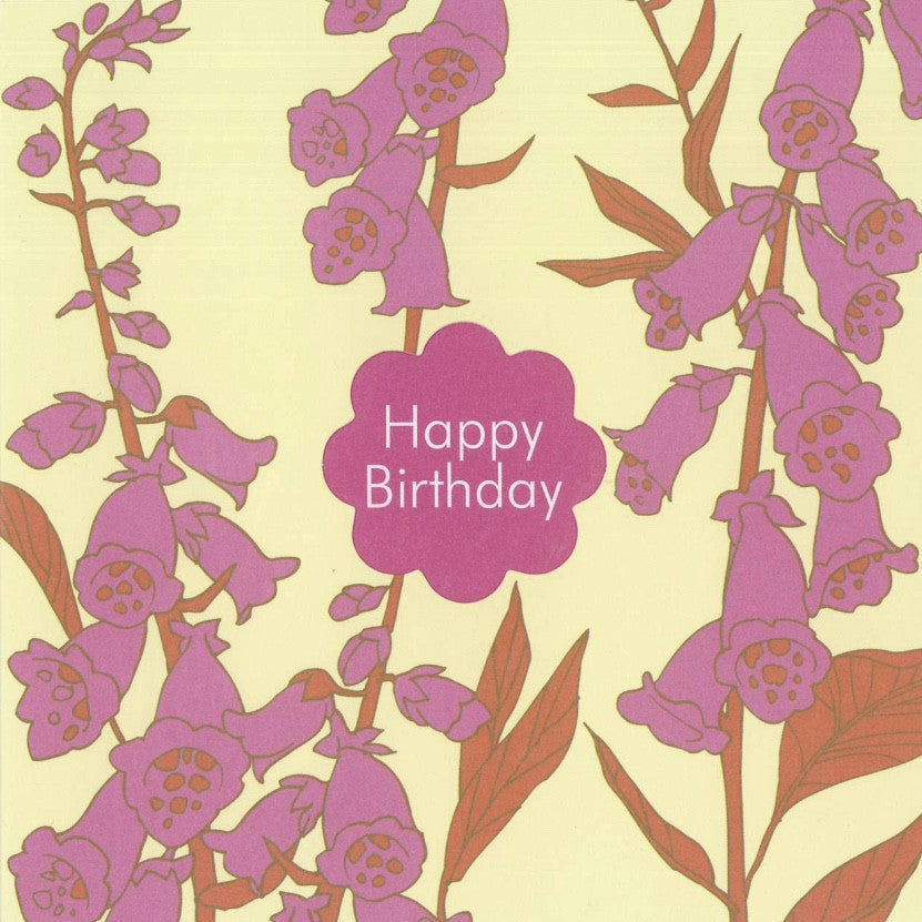  Foxgloves "Happy Birthday" Die Cut Card, JE-Jannex Enterprises, Putti Fine Furnishings