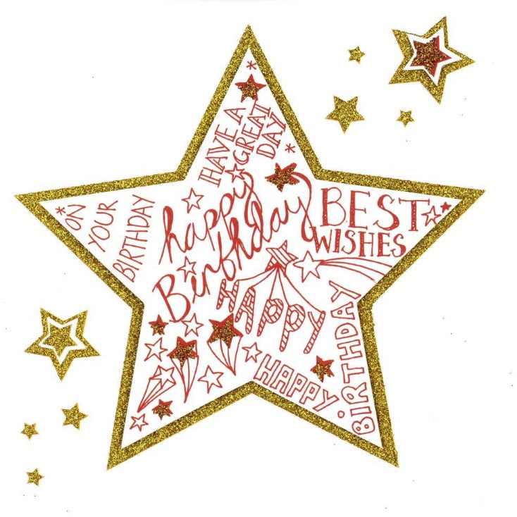  "Happy Birthday" Glittered Star Greeting Card, JE-Jannex Enterprises, Putti Fine Furnishings