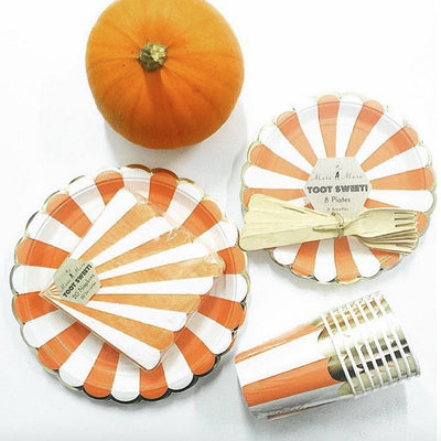 "Toot Sweet" Orange and White Striped - Small Paper Plates -  Party Supplies - Meri Meri UK - Putti Fine Furnishings Toronto Canada - 2