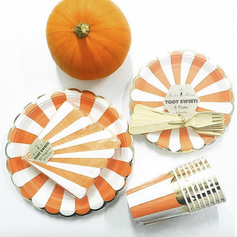 "Toot Sweet" Orange and White Striped - Small Paper Plates -  Party Supplies - Meri Meri UK - Putti Fine Furnishings Toronto Canada - 1
