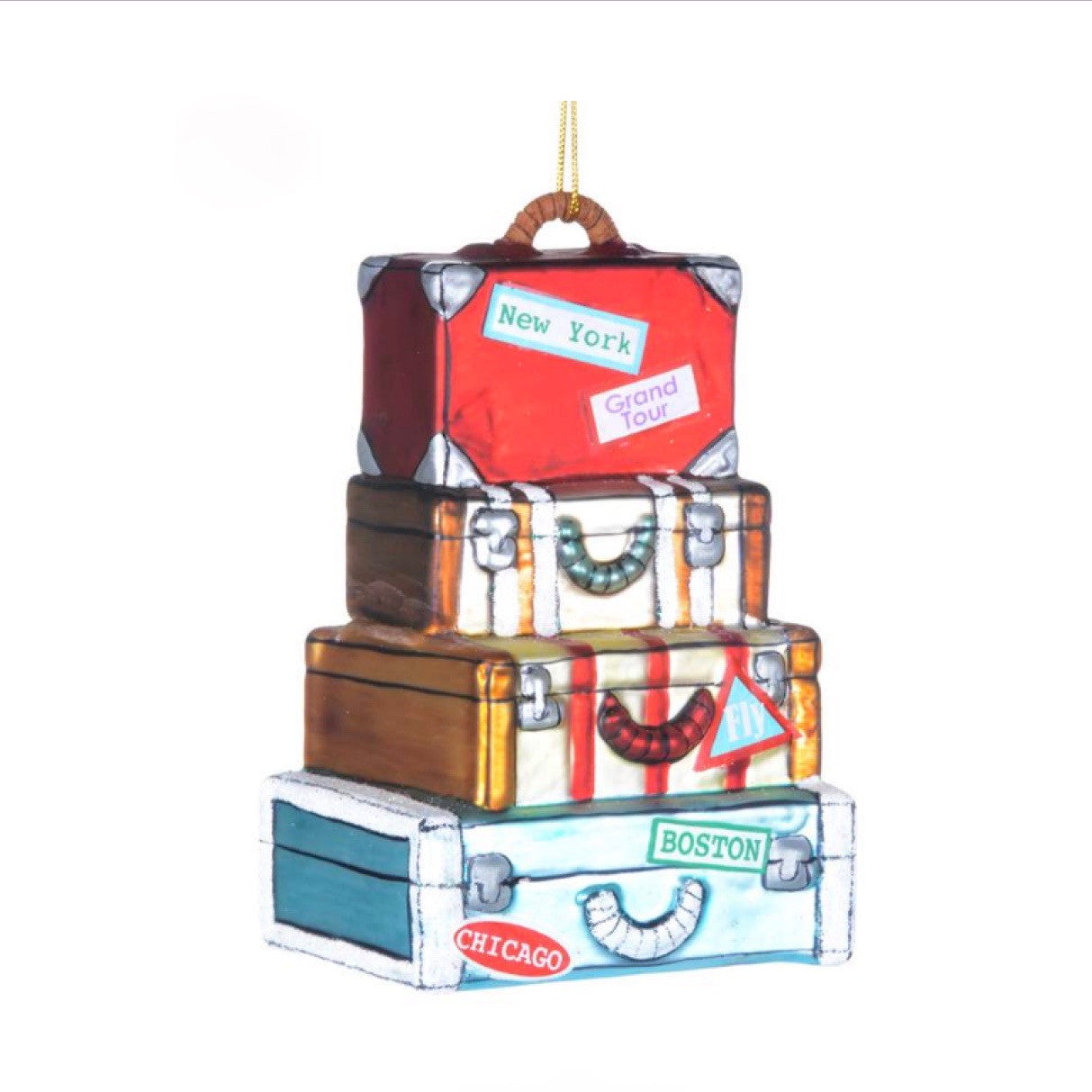  Stack of Vintage Suitcases Glass Christmas Ornament, CT-Christmas Tradition, Putti Fine Furnishings