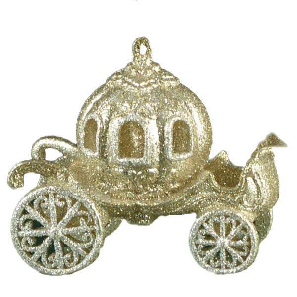 Champagne Gold Glitter Cinderella's Carriage Ornament -  Christmas - ST-Starlight Trading - Putti Fine Furnishings Toronto Canada