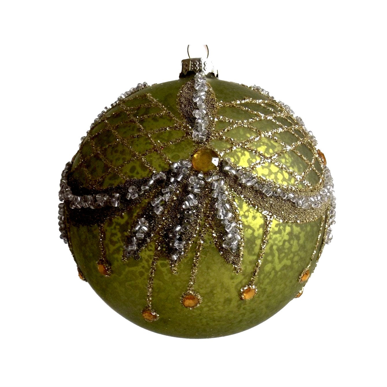 Green Glass Ornament with Swags -  Christmas - Fil de Fer Enterprises - Putti Fine Furnishings Toronto Canada